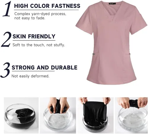 Miniatura 4 de niaahinn Camiseta quirúrgica clásica con cuello en V para mujeres y hombres, para uso médico debajo de la exfoliación, para hombres y mujeres