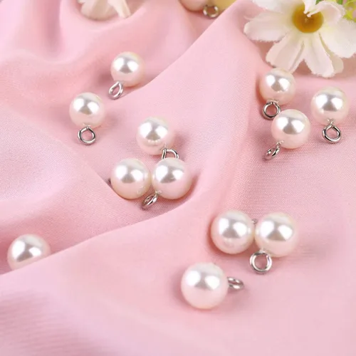 Miniatura 5 de Exceart 100 dijes colgantes de perlas de plástico, cuentas redondas de perlas de imitación para manualidades, aretes, collares, accesorios