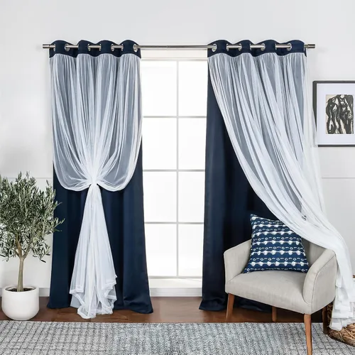Miniatura 25 de Best Home Fashion Juego de 2 paneles de ventana de tul de encaje con aislamiento térmico y ojales de níquel de acero inoxidable para dormitorio
