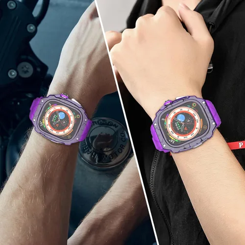 Miniatura 2 de Estuche de lujo translúcido para Apple Watch Ultra 1/2 de 49 mm, estuche resistente y ligero completamente envuelto con correa, correa de silicona