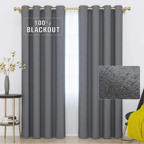 Miniatura 9 de Cortinas opacas con aspecto de lino de 84 pulgadas de largo, 100% absolutamente opacas, con aislamiento térmico, ahorro de energía, con textura, 2