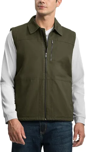 Miniatura 2 de TBMPOY Chaleco de invierno para hombre, casual, forro polar sherpa, con cremallera completa, ligero, chaleco exterior cálido de algodón para viajes