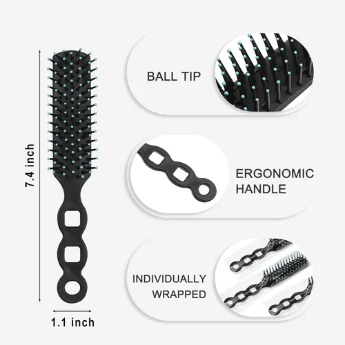 Miniatura 2 de Cepillos de pelo a granel para personas sin hogar, paquete de 12 cepillos de pelo a granel para cabello rizado, ondulado, secado de pelo, Negro