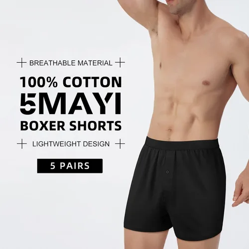 Miniatura 2 de 5Mayi Ropa interior para hombre, bóxer de punto de algodón suave, ropa interior para hombre, paquete de 5