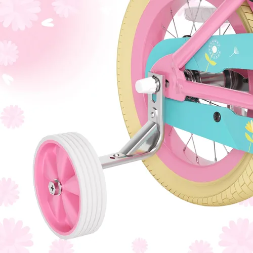 Miniatura 5 de XJD Bicicleta para niñas de 2 a 12 años, bicicleta para niños de 12, 14 y 16 pulgadas, con ruedas de entrenamiento, serpentinas, cesta y asiento