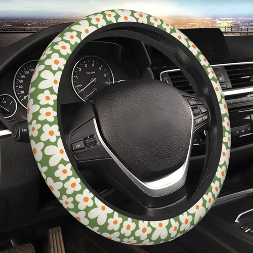 Miniatura 17 de Funda para volante con diseño floral abstracto de flores rosadas para mujeres, hombres y niñas, accesorios de automóvil, decoración antideslizante