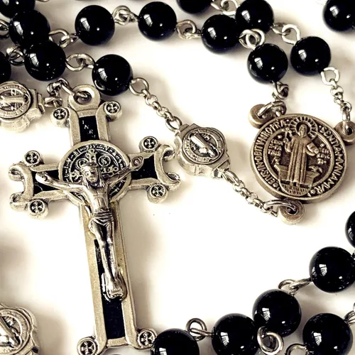 Miniatura 5 de Elegantmedical - Collar con cuentas de ágata negra católica de San Benito