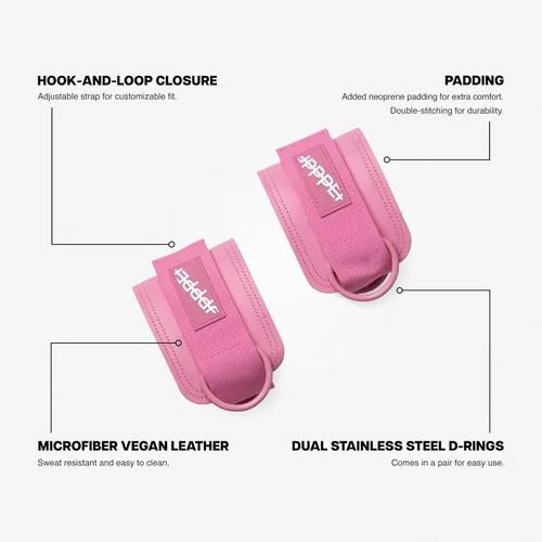 Miniatura 2 de UPPPER Correas de tobillo para máquinas de cable (par) – Accesorio de puño de cable acolchado ajustable para gimnasio, doble anillo en D, calidad