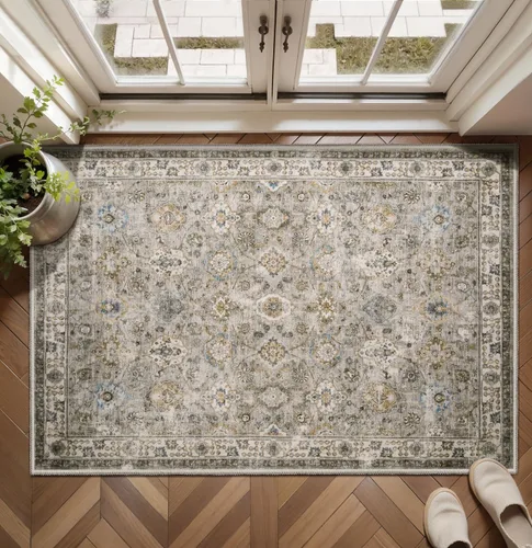 Miniatura 194 de Tangsoo Alfombra lavable para pasillo, antideslizante, 2 x 6 pies, estilo bohemio, floral, vintage, para entrada, suelo suave, para cocina, baño