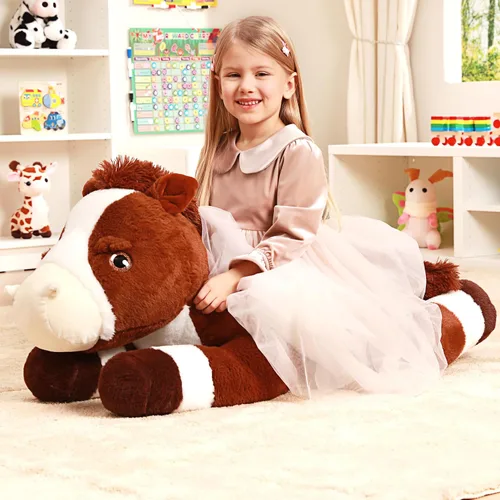 Miniatura 2 de IKASA Juguete de peluche de caballo gigante, juguetes suaves grandes y grandes, 33.5 pulgadas, tamaño enorme, lindo peluche mullido de gran