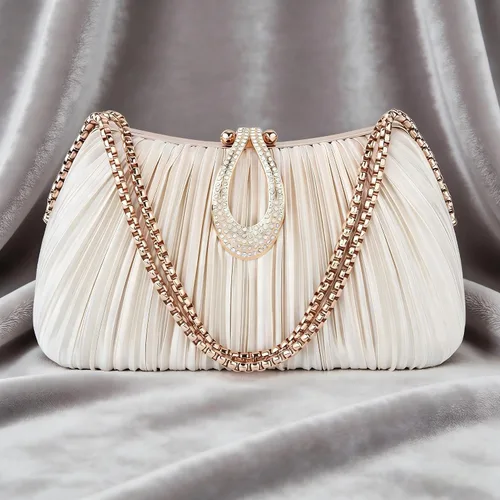 Miniatura 9 de FALETO Bolso de mano para mujer, de satén, plisado, de noche, bolso de mano de boda, con cadena, para baile de graduación, cóctel, fiesta