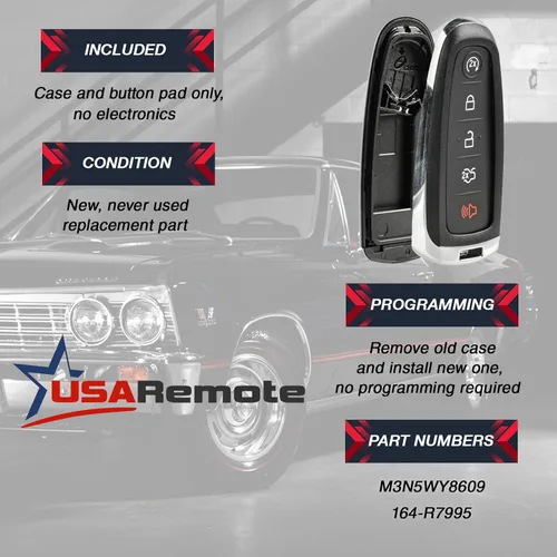 Miniatura 3 de Carcasa de llavero con control remoto de entrada sin llave compatible con Ford Edge Expedition Explorer Flex Focus Taurus Lincoln MKX MKS MKT