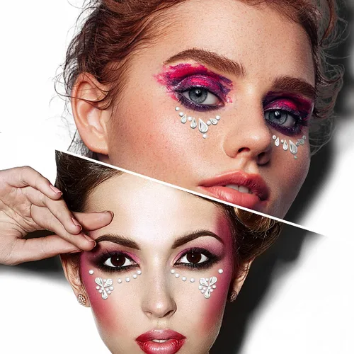 Miniatura 7 de SAOROPEB 5 hojas de gemas para la cara, calcomanías autoadhesivas para ojos, cuerpo y uñas, diamantes de imitación de cristal arcoíris para mujeres