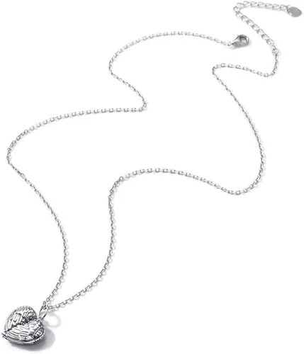 Miniatura 6 de SILVERCUTE Personalized & Engraved Locket Necklace with 18" Chain -Angel Wings Locket, Custom Heart Locket Pendant That Holds Picture, Sterling