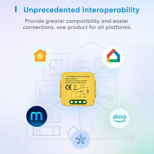 Miniatura 4 de Matter Smart Switch Module DIY Light Relay Switch 16A/100-240V, funciona con Apple Home, Siri, Alexa, Google, SmartThings, Matter Smart Home