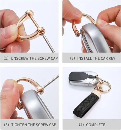 Miniatura 6 de Hamdecro Llavero de cuero genuino para automóvil, llaves de oveja tejidas a mano para mujeres, soporte universal para llavero con rotación de 360