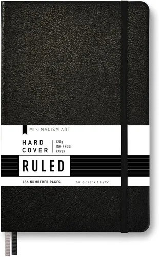 Miniatura 13 de Minimalism Art, Premium Hard Cover Notebook Journal, X-Large Size, Master A4 8.3" x 11.4", 186 Numbered Pages, Gusseted Pocket, Ribbon Bookmark