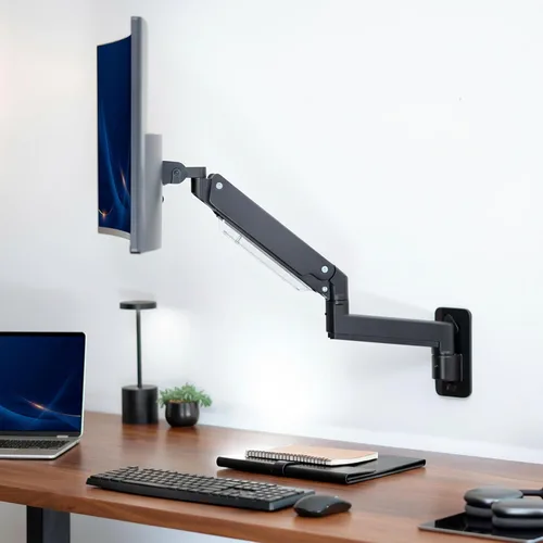 Miniatura 2 de VIVO Brazo de Monitor de Aluminio Premium de Servicio Pesado para Pantallas Ultraanchas de hasta 49 pulgadas y 44 libras, Montaje de Pared Negro