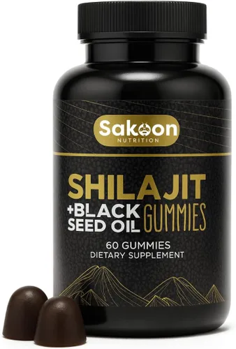 Gomitas Shilajit puras para hombres y mujeres, Shilajit con aceite de semilla negra, resina pura del Himalaya de alta potencia para energía, apoyo