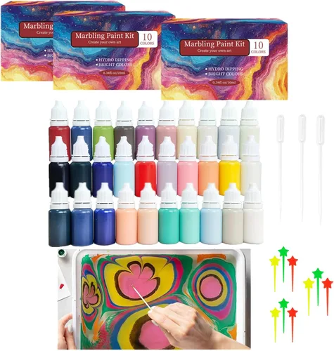 Kit de pintura de mármol de agua de 42 piezas, juego de pintura de acuarela para manualidades, pintura flotante acrílica con patrón de mármol turco,