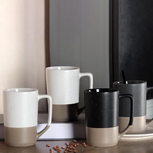 Miniatura 5 de Juego de 2 tazas de café grandes de 16 onzas, tazas de té negro para comedor, tazas altas de cerámica con asa, taza grande a granel con moteado