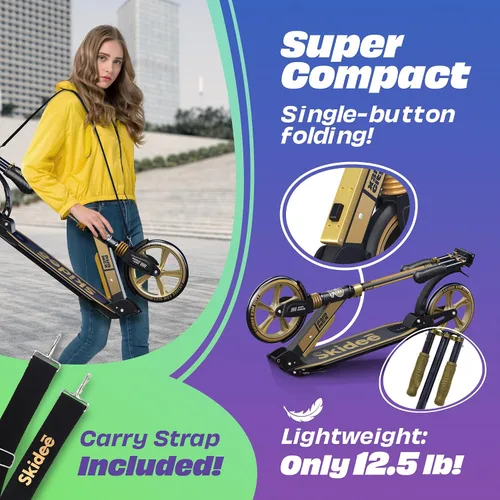 Miniatura 4 de SKIDEE Patinete para Adultos y Adolescentes, Altura Ajustable, Plegable, Ruedas Grandes, Ligero, Duradero, Suspensión Anti-Golpes, Hasta 220 Libras