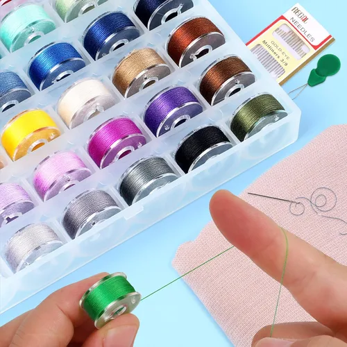 Miniatura 4 de 36 bobinas e hilos de coser preenrollados con estuche, aguja y enhebrador para Babylock Singer Janome Brother Máquina de coser múltiple