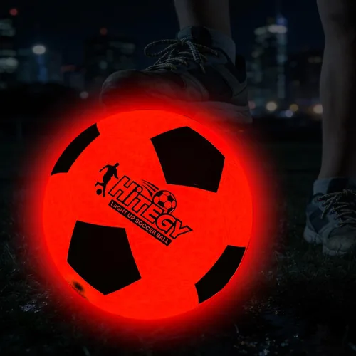 Balón de fútbol que brilla en la oscuridad, resistente al agua, tamaño oficial 5, se ilumina con cada patada, incluye bomba, baterías manuales y