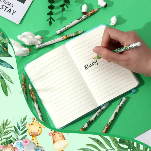 Miniatura 4 de Tinlade 60 lápices de golf de animales de la selva para baby shower con borradores, minilápices afilados para niños pequeños para la escuela