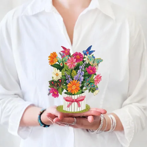 Miniatura 15 de Freshcut Paper Tarjetas desplegables, mini jardín de casa de pájaros, ramo de flores de tamaño natural de 9 pulgadas, tarjeta de felicitación