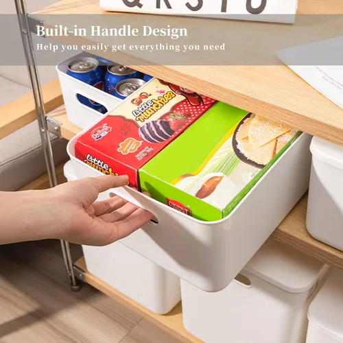 Miniatura 2 de Yishyfier Cestas de Almacenamiento de Plástico con Tapa Contenedor Organizador Cestas Organizadoras de Almacenamiento Tejidas Blancas con Tapa