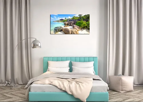 Miniatura 4 de YYYYHPP YP0762 - Cuadro de pared de playa, arte de pared, piedra de cocoteros en arenas, playa, paisaje marino, pintura de paisaje, imagen