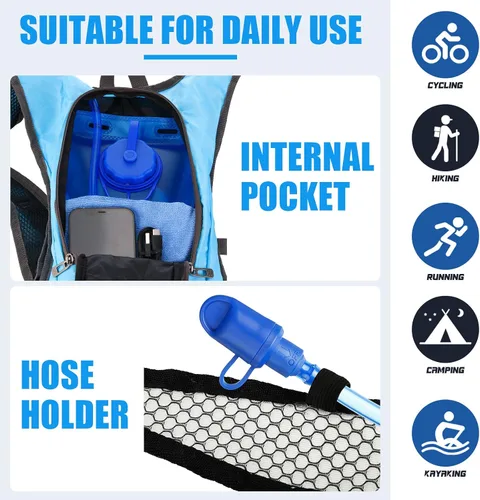 Miniatura 7 de Mochila de hidratación de 3 piezas con 3 unidades de 2 litros de agua de vejiga de agua, paquete de hidratación para camping, senderismo, ciclismo