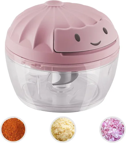 Miniatura 7 de Picador de ajo, mini picador manual de alimentos para cocina, cebolla, trituradora de ajo, picadora de ajo, azul, 5.4 fl oz