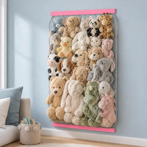 Miniatura 10 de Red de almacenamiento de animales de peluche, soporte elástico para juguetes de peluche, longitud de montaje en puerta/pared, organizador