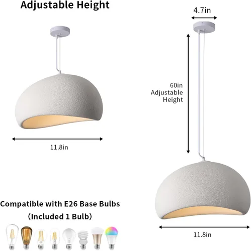 Miniatura 3 de Luces Colgantes Wabi Sabi de Tamaño Mini de 11.8 pulgadas, Blanco, Candelabro Moderno Japandi, Accesorio de Iluminación para Isla de Cocina