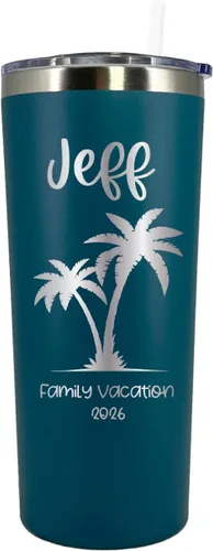 Vaso de vacaciones personalizado de 20 onzas, vaso con tapa y pajilla, vasos de vacaciones familiares, vaso de vacaciones en la playa, regalo de