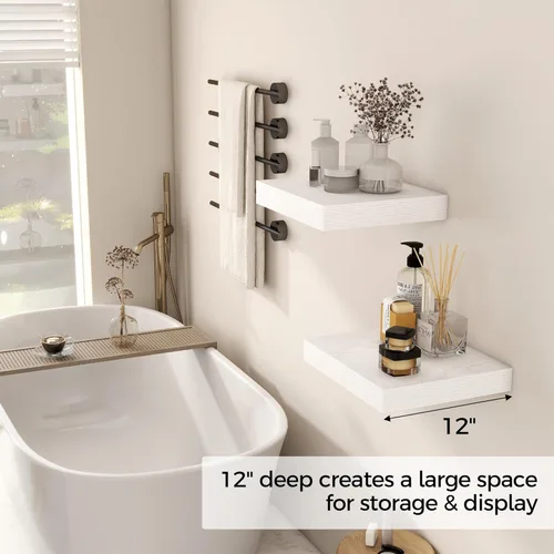 Miniatura 4 de Fun Memories - Estante flotante de 12 pulgadas, estantes de pared de madera rústica para decoración de pared y almacenamiento, estante flotante