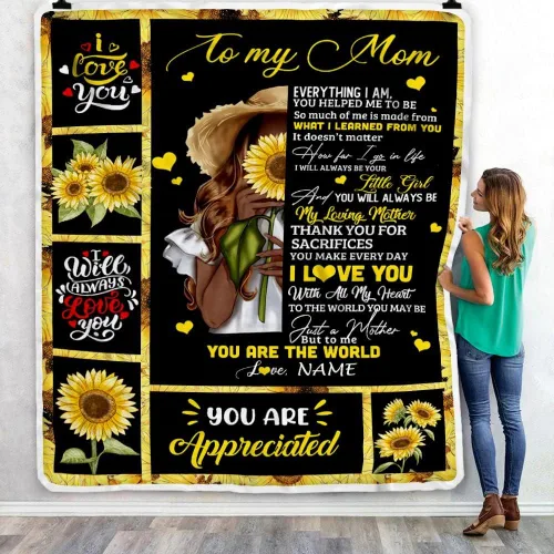 Miniatura 3 de Manta de vellón personalizada con texto en inglés «To My Mom», diseño de girasol de hija e hijo, carta de amor con texto en inglés «You are the