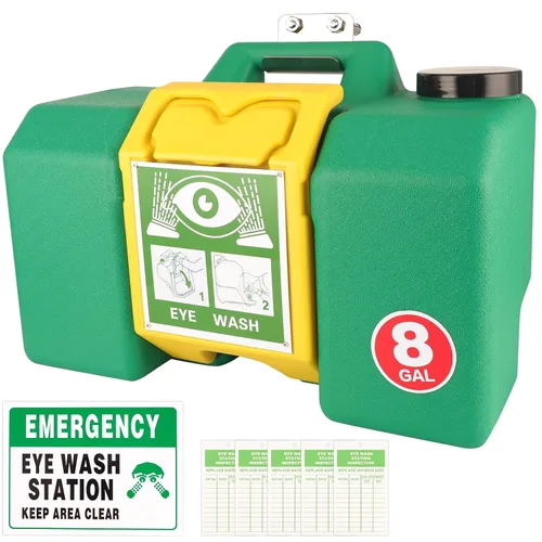 Estación de lavado de ojos portátil aprobada por OSHA de emergencia - Yzzwer Kit de irrigación de lavado de ojos de 8 galones montado en pared