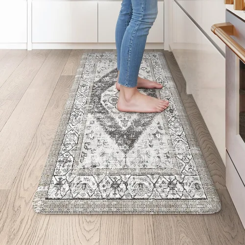 Miniatura 96 de KIMODE - Juego de 2 tapetes de cocina bohemios, antifatiga, antideslizantes, impermeables, ergonómicos, acolchados, cómodos, para lavandería, Caqui