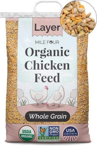 Miniatura 12 de Mile Four Alimento orgánico para pollo: capa de grano entero, sin OMG, cultivado en EE. UU., 16% de proteínas, sin maíz, sin soja, alimento
