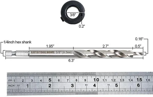 Miniatura 2 de Broca de repuesto con vástago hexagonal de 1/4 de pulgada con cuello de tope de profundidad para sistema de plantilla de agujero de bolsillo manual