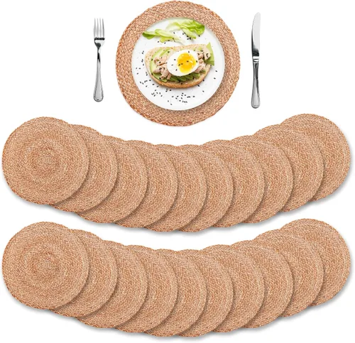 Miniatura 15 de Eco Crave - Juego de 2 manteles individuales redondos tejidos de yute, natural, 33 cm, estilo boho, rústico, de granja, tejido a mano