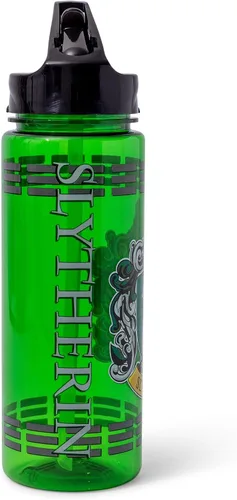 Miniatura 2 de Silver Buffalo Harry Potter Movie 1-8 Slytherin Crest with Dashes Botella de agua Tritan con popote abatible, 20 onzas