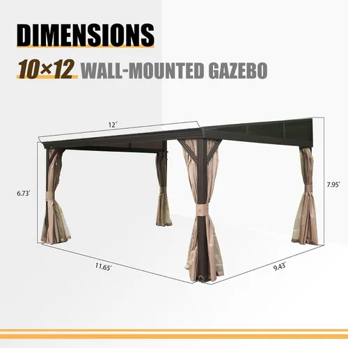 Miniatura 74 de Domi - Solárium de pared montado de 10 x 14 pies, solárium de pared con techo inclinado de policarbonato de aluminio, casa de pantalla de PC