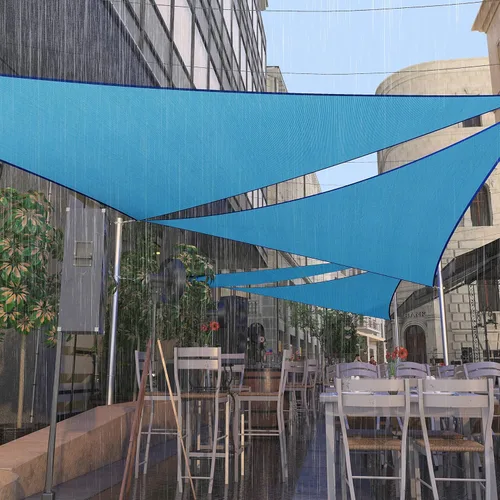 Miniatura 7 de Amgo Toldo impermeable triangular azul de 16 x 16 x 16 pies, toldo tipo vela UPF50+, 95% de bloqueo UV, resistente al agua, patio trasero al aire