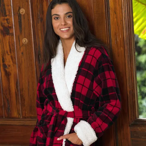 Miniatura 3 de Alexander Del Rossa Bata de forro polar cálida para mujer, bata larga de felpa Sherpa para invierno