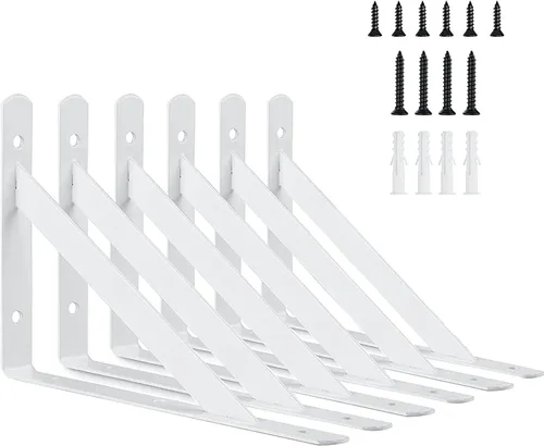 Miniatura 9 de Soportes de estante de 6 pulgadas, paquete de 6 soportes en L resistentes para estantes, soportes de metal triangulares de 90 grados para estantes