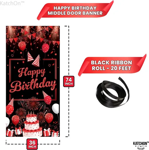 Miniatura 3 de KatchOn, Cartel rojo de feliz cumpleaños – XL, 74 x 36 pulgadas Decoraciones de cumpleaños rojo y negro Cartel de feliz cumpleaños